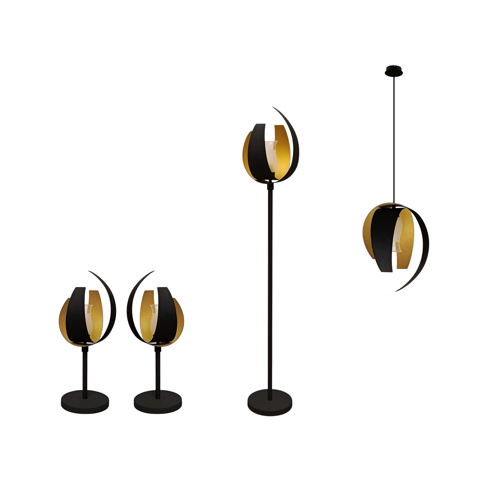 Aurum Koleksiyonu 4'lü Aydınlatma Seti (2 Abajur, 1 Lambader, 1 Sarkıt)