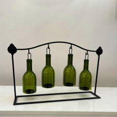 Dörtlü Dekoratif Mumluk Metal Cam Şişe Yeşil