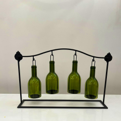 Dörtlü Dekoratif Mumluk Metal Cam Şişe Yeşil