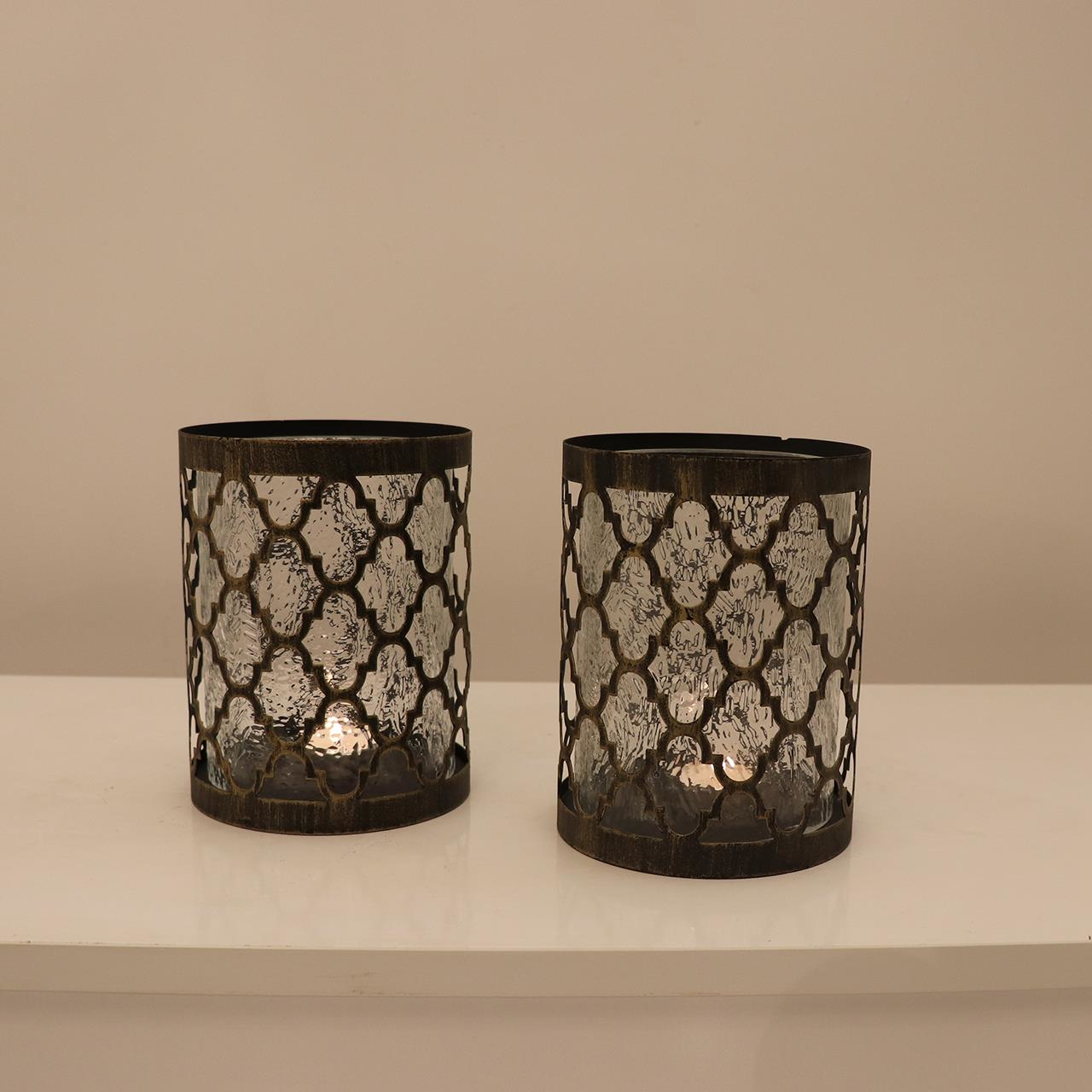 BAHAR 2'Lİ LİVİA METAL MUMLUK CAM DETAYLI