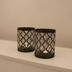 BAHAR 2'Lİ LİVİA METAL MUMLUK CAM DETAYLI