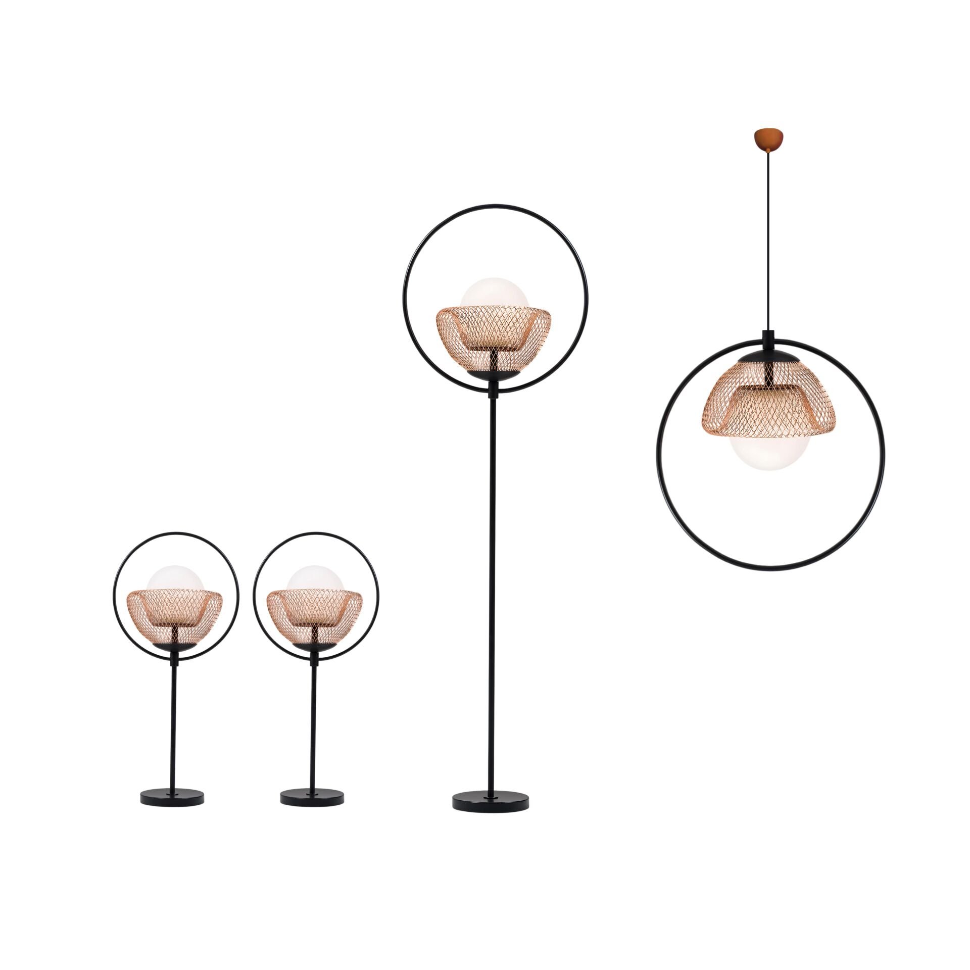 Lenor Koleksiyonu 4'lü Aydınlatma Seti (1 Sarkıt, 1 Lambader, 2 Abajur)