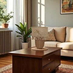 Cerna Kahverengi Rattan Abajur