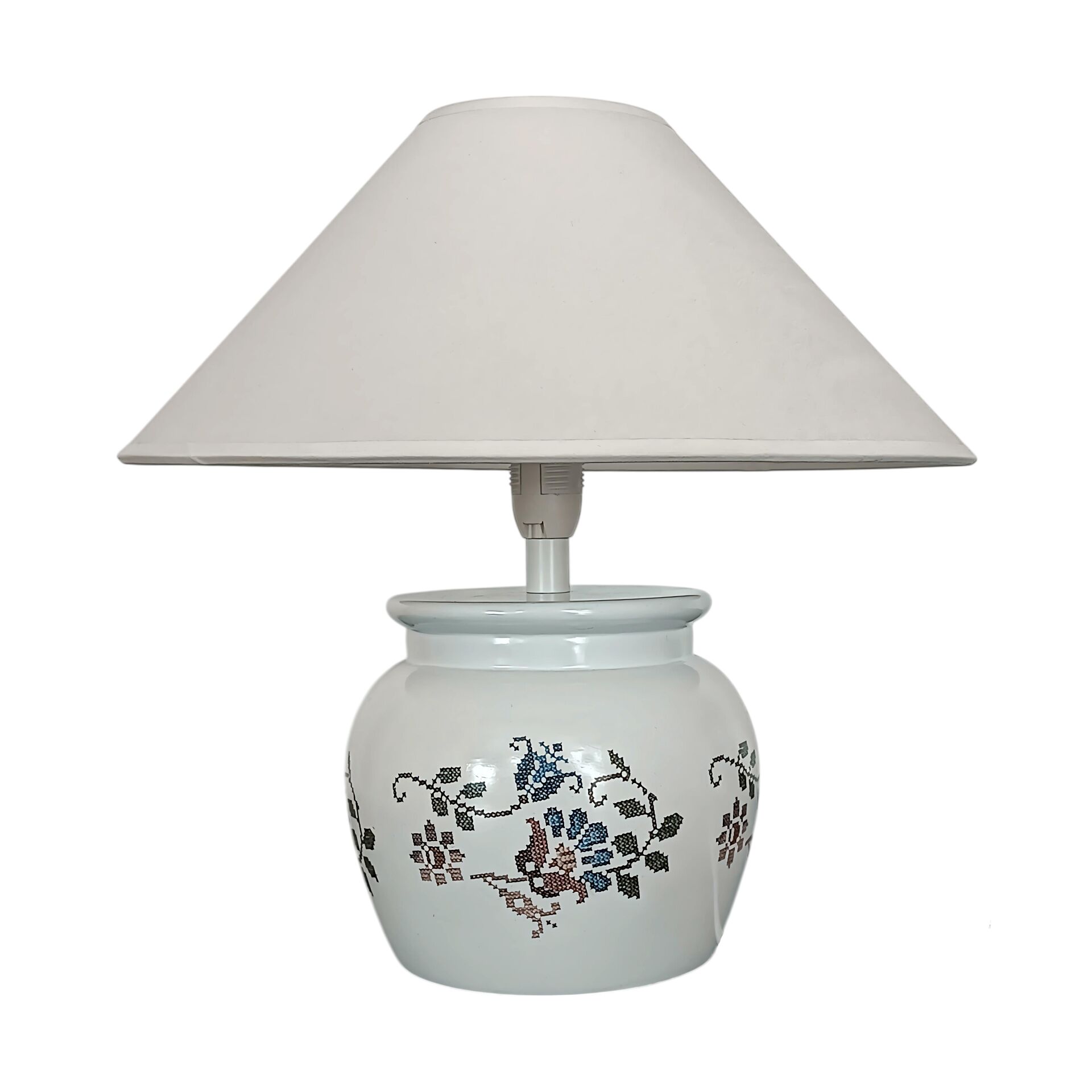 Nedal Desen Baskılı Minimal Beyaz Abajur