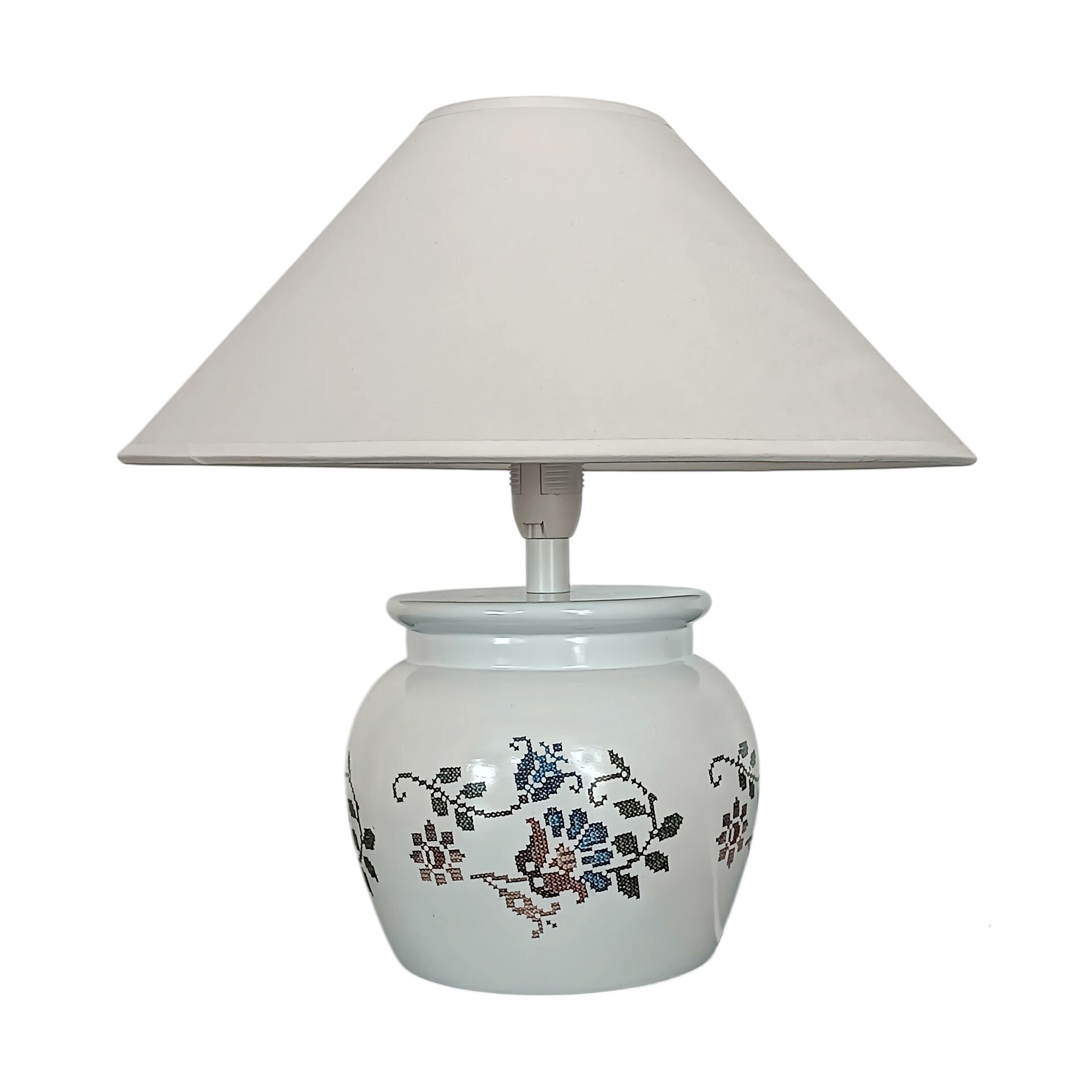 Nedal Desen Baskılı Minimal Beyaz Abajur