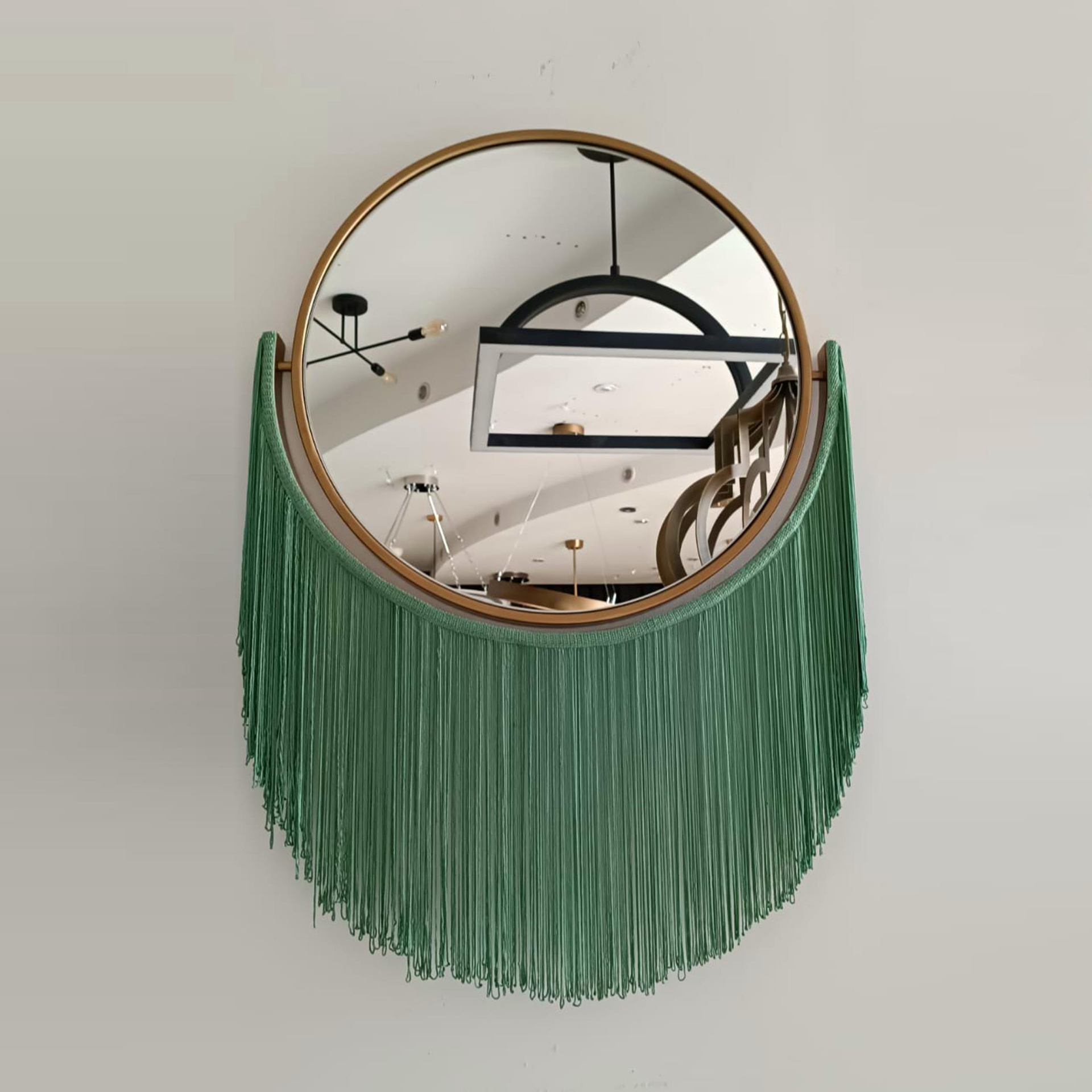 Modern İp Püsküllü Ayna Yeşil