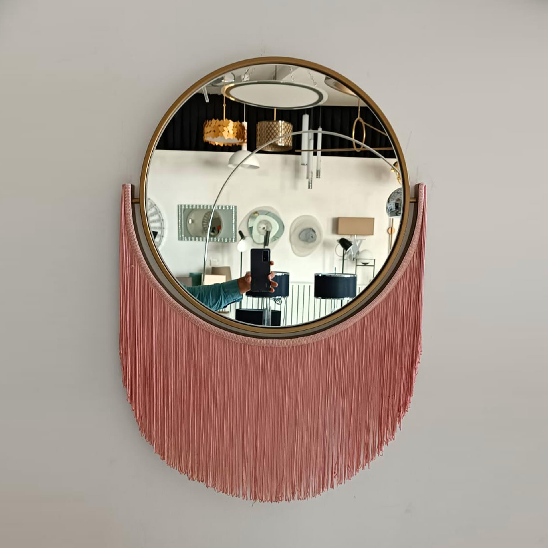 Modern İp Püsküllü Ayna Pembe