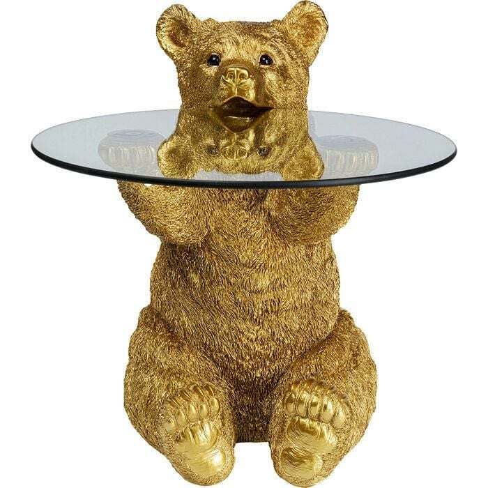 Animal Ayı Detaylı Altın Yan Sehpa 40 cm