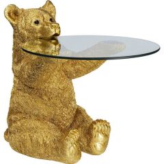 Animal Ayı Detaylı Altın Yan Sehpa 40 cm