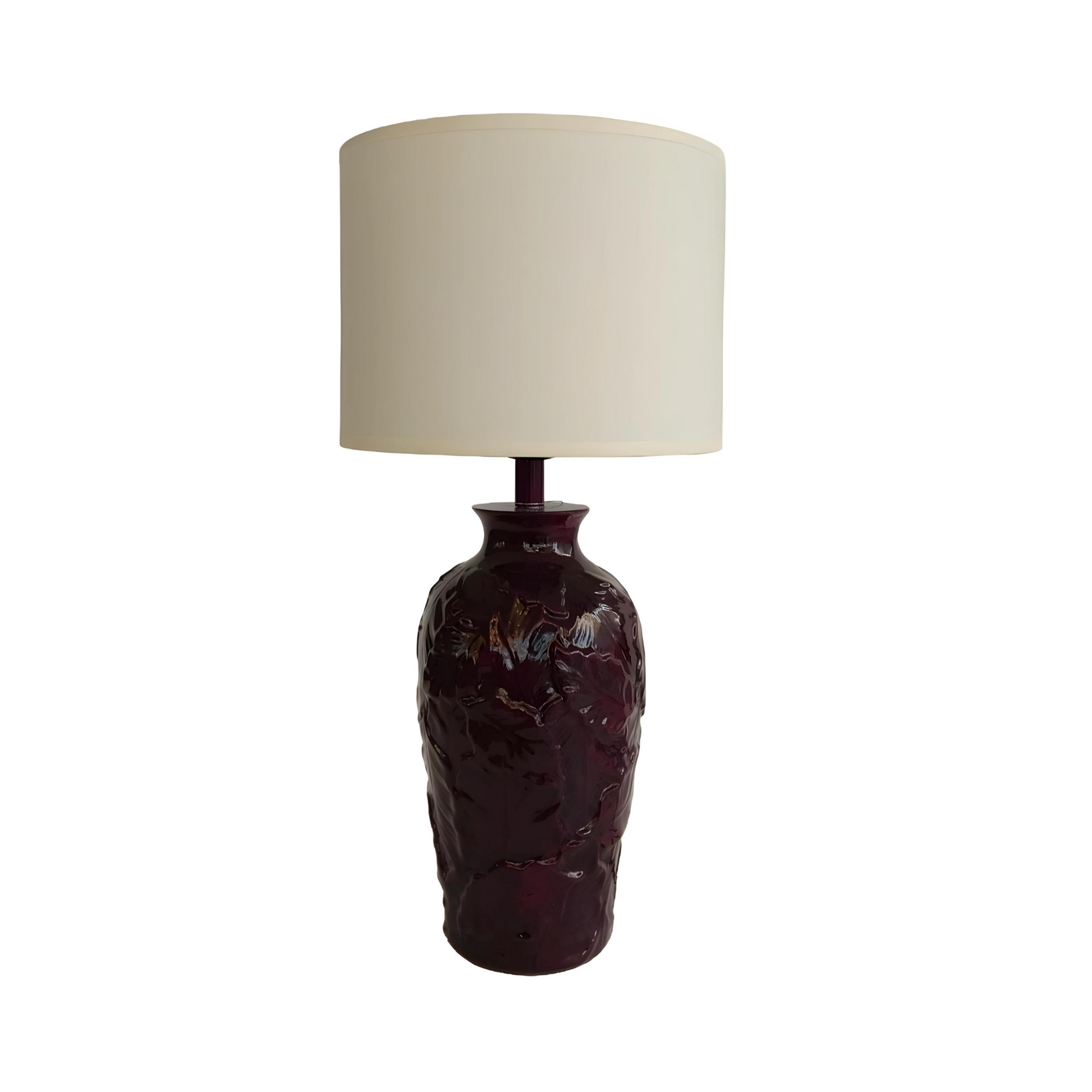 Yaprak Oymalı Mürdüm Polyester Abajur