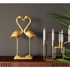 Flamingo Love Gold Dekoratif Obje 63cm