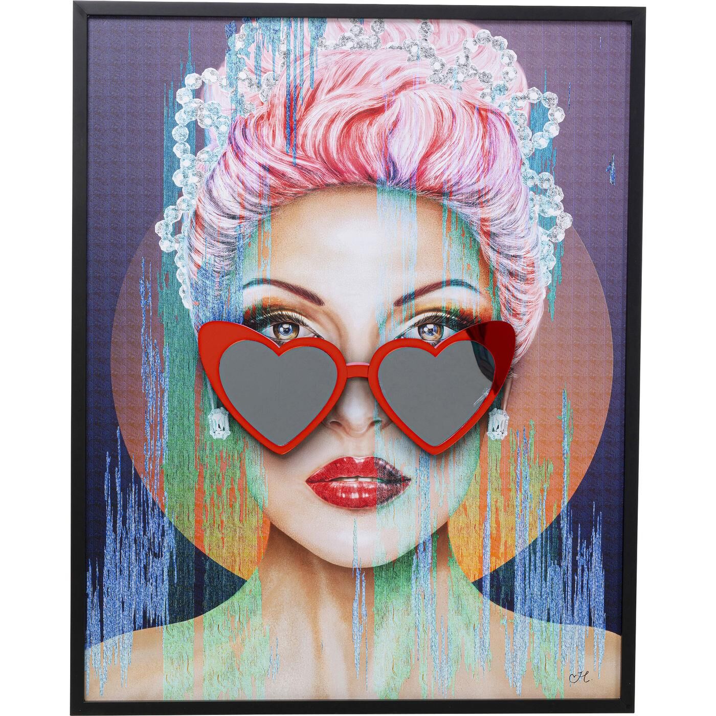Framed Picture Heart Glasses 80x100cm