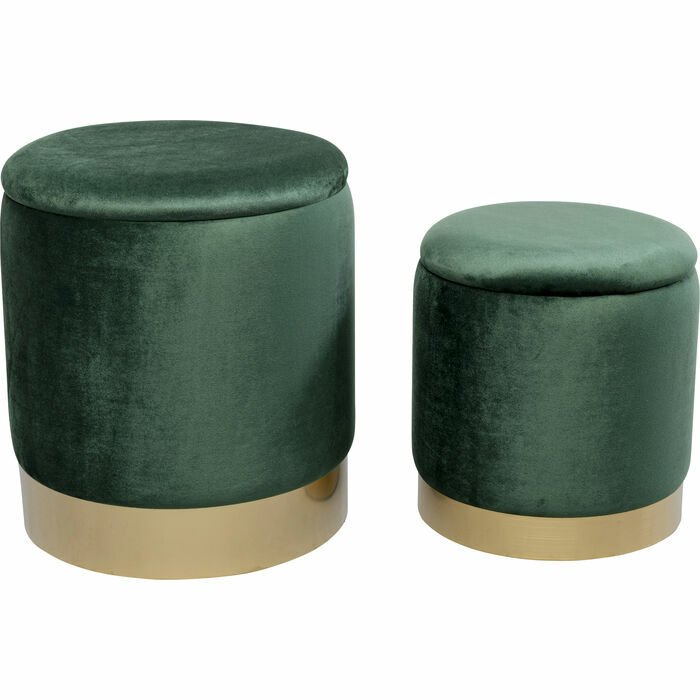 Stool Cherry Storage 2'li Dark Green Brass Tabure
