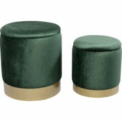 Stool Cherry Storage 2'li Dark Green Brass Tabure