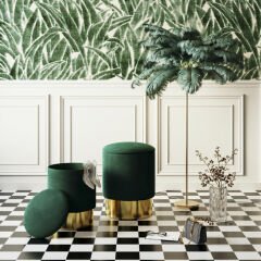 Stool Cherry Storage 2'li Dark Green Brass Tabure
