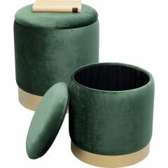 Stool Cherry Storage 2'li Dark Green Brass Tabure