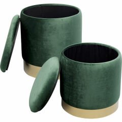 Stool Cherry Storage 2'li Dark Green Brass Tabure