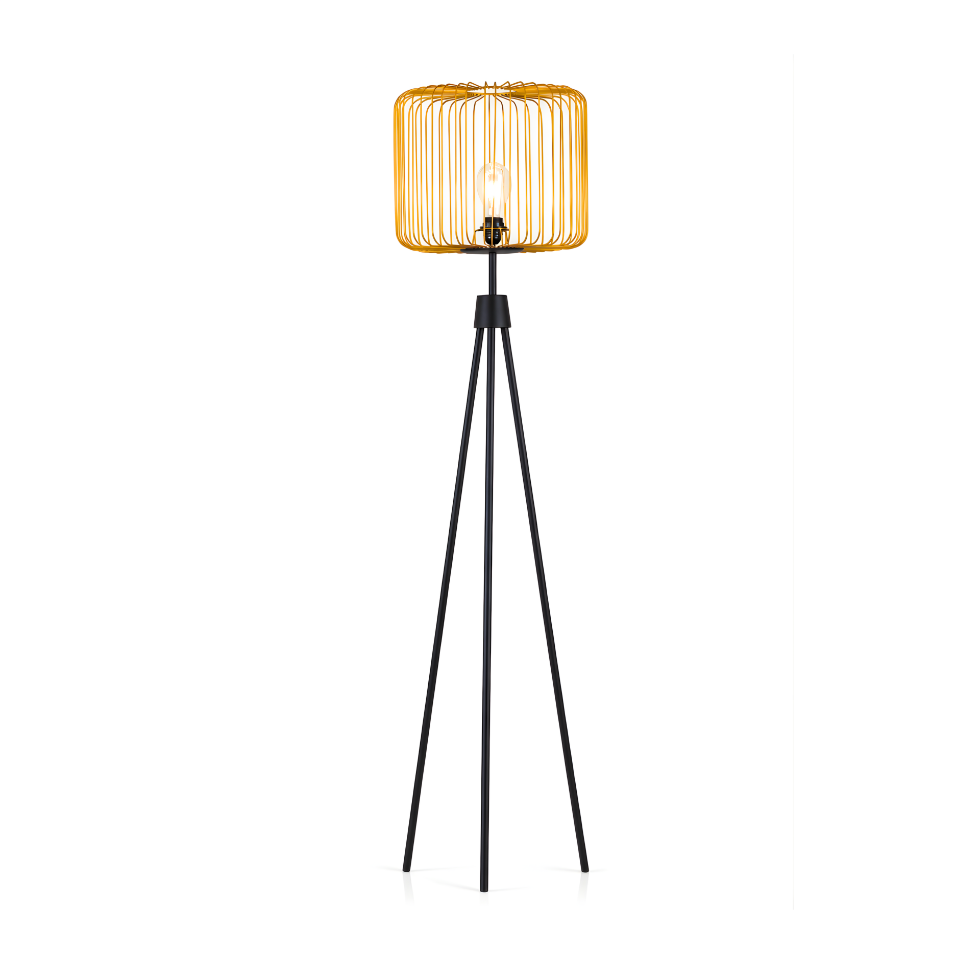 3 Ayaklı Gold Metal Başlıklı Siyah Dekoratif Lambader