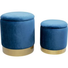 Stool Cherry Storage 2'li Blue Brass Tabure