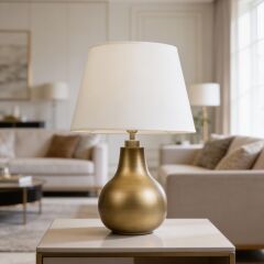 Vera Krem Başlıklı Eskitme Gold Modern Abajur