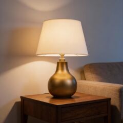 Vera Krem Başlıklı Eskitme Gold Modern Abajur