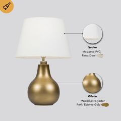 Vera Krem Başlıklı Eskitme Gold Modern Abajur