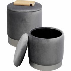 Stool Cherry Storage 2'li Grey Silver Tabure