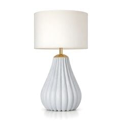 Velora Gold Detaylı Açık Gri Gövde Krem Başlık Dekoratif Abajur