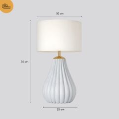 Velora Gold Detaylı Açık Gri Gövde Krem Başlık Dekoratif Abajur