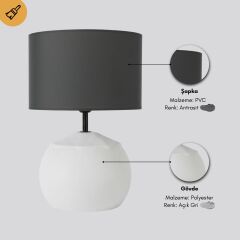 Vento Taş Dokulu Açık Gri Gövde Antrasit Başlık Dekoratif Abajur