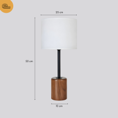 Velour Siyah Detaylı Ahşap Gövde Beyaz Başlık Dekoratif Abajur