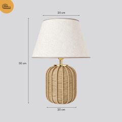 Solace Gold Detaylı Hasır Gövde Bej Başlık Rattan Dekoratif Abajur