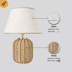 Solace Gold Detaylı Hasır Gövde Bej Başlık Rattan Dekoratif Abajur