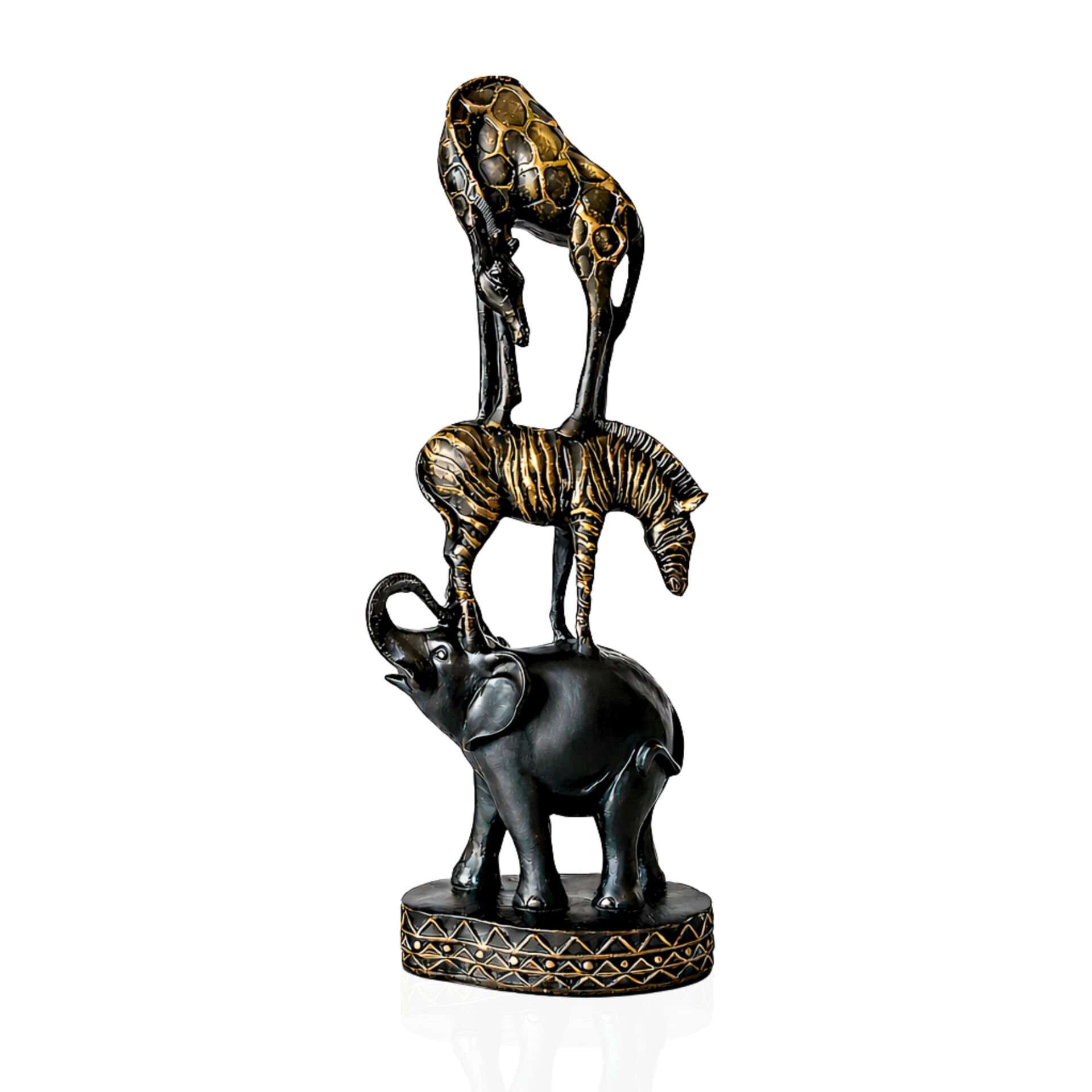 Safari Fil Zebra Zürafa Figür Siyah Eskitme Dekoratif Biblo