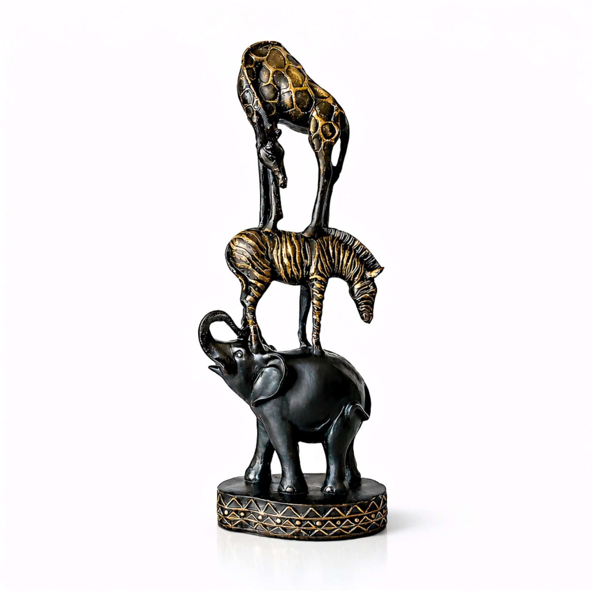 Safari Fil Zebra Zürafa Figür Siyah Eskitme Dekoratif Biblo