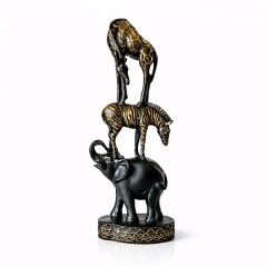 Safari Fil Zebra Zürafa Figür Siyah Eskitme Dekoratif Biblo
