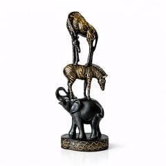 Safari Fil Zebra Zürafa Figür Siyah Eskitme Dekoratif Biblo