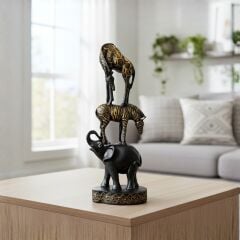 Safari Fil Zebra Zürafa Figür Siyah Eskitme Dekoratif Biblo