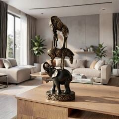 Safari Fil Zebra Zürafa Figür Siyah Eskitme Dekoratif Biblo