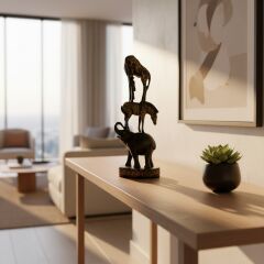 Safari Fil Zebra Zürafa Figür Siyah Eskitme Dekoratif Biblo