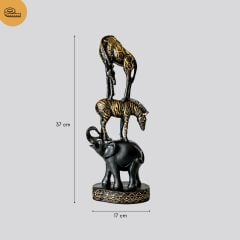 Safari Fil Zebra Zürafa Figür Siyah Eskitme Dekoratif Biblo