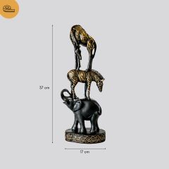 Safari Fil Zebra Zürafa Figür Siyah Eskitme Dekoratif Biblo