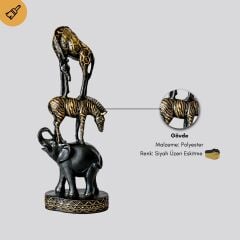 Safari Fil Zebra Zürafa Figür Siyah Eskitme Dekoratif Biblo