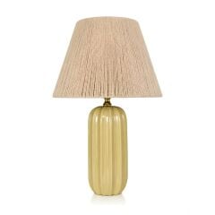 Zion Pastel Sarı Gövde Bej Başlık Dekoratif Abajur