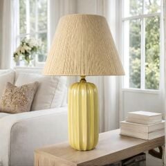 Zion Pastel Sarı Gövde Bej Başlık Dekoratif Abajur