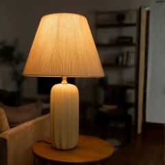 Zion Pastel Sarı Gövde Bej Başlık Dekoratif Abajur