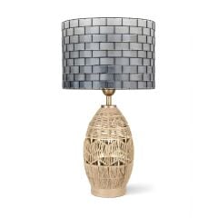 Sahara Hasır Gövde Gri Başlık Rattan Dekoratif Abajur
