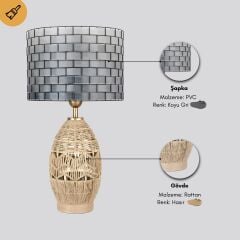 Sahara Hasır Gövde Gri Başlık Rattan Dekoratif Abajur