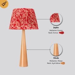 Lennox Ahşap Gövde Pileli Kırmızı Başlık Dekoratif Abajur