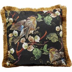 Püsküllü Kuş Desenli Polyester Kırlent 45x45 cm